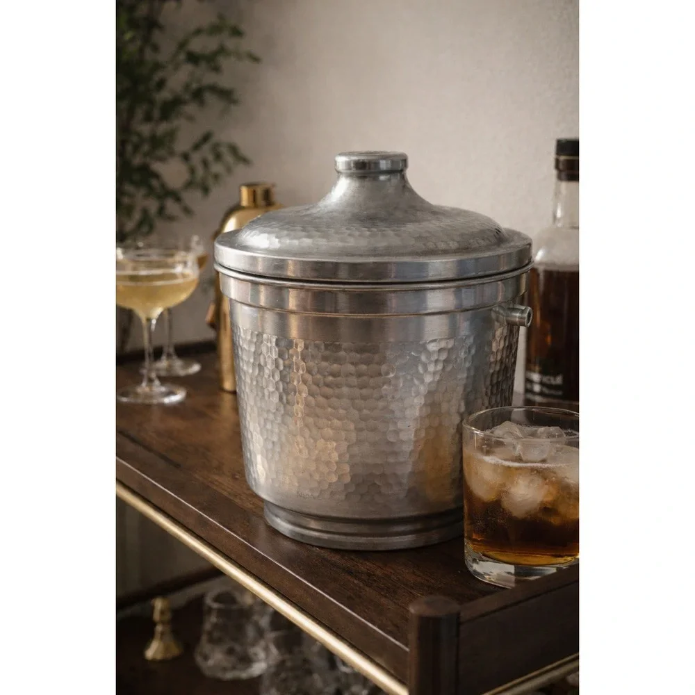 Vintage Hammered Aluminum Ice Bucket w Lid Made in Italy‎ Missing Handle MCM
